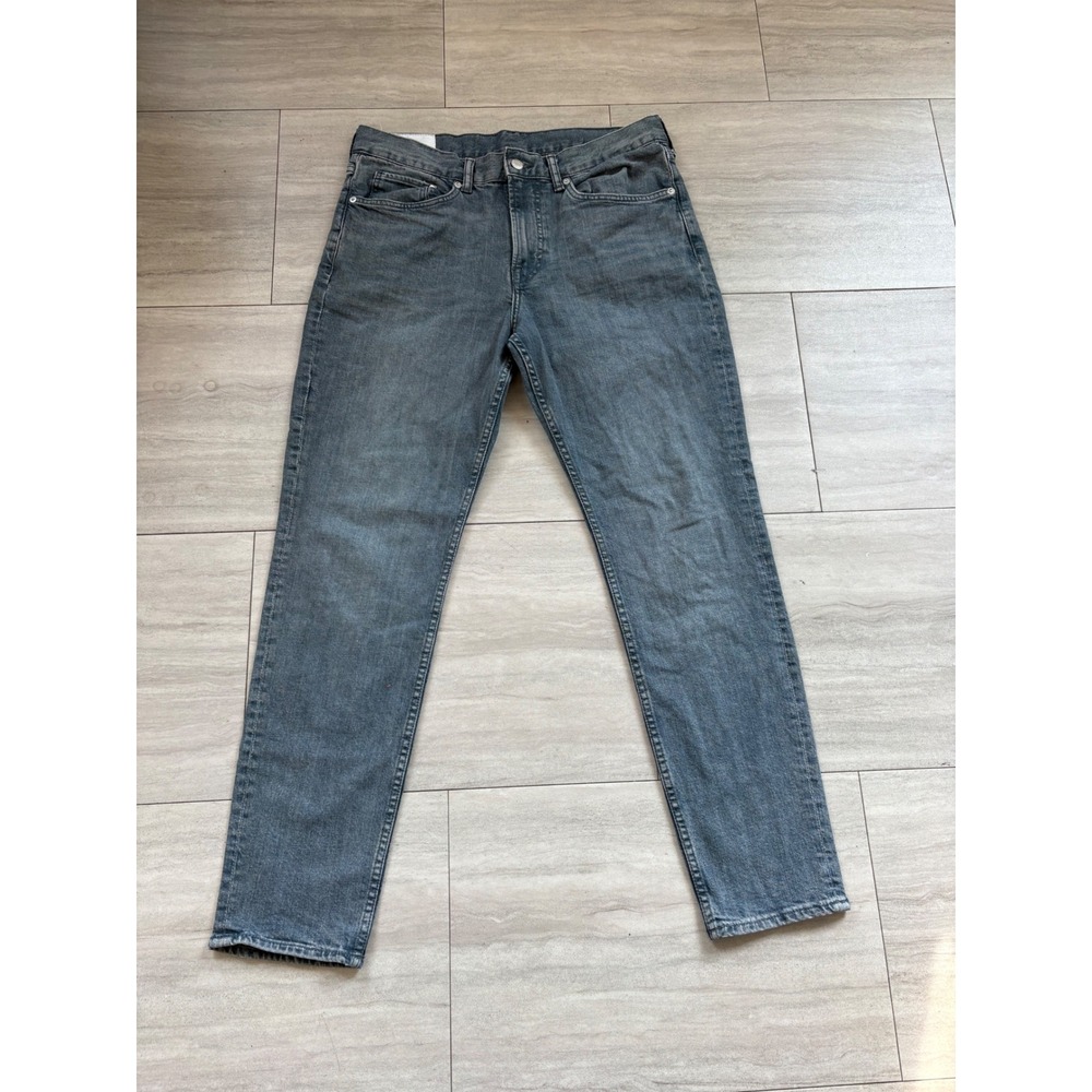 HM Mens Slim Tapered Jeans Gray Blue Denim 33x32 Cotton Blend Stretch 0974597 4